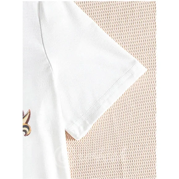 White Graphic Tee Shirt Short Sleeve Floral Hippie Surf Bus Print - Picture 4 of 6